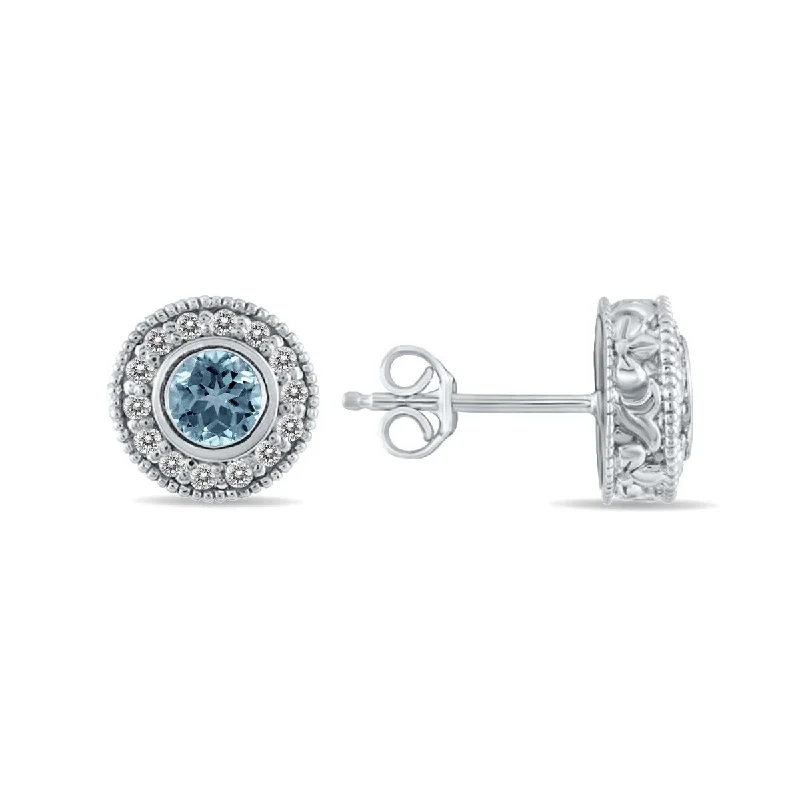 Marquee 1/2 Carat TW Aquamarine and Diamond Bezel Set Earrings 10K White Gold