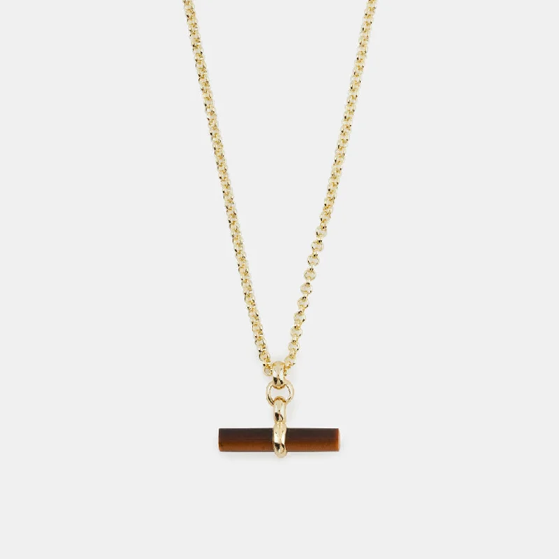 Gold Tigers Eye T-Bar Necklace