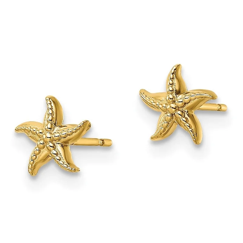 Curata 14k Yellow Gold 6.3mm Textured Sea shell Nautical Starfish Post Earrings