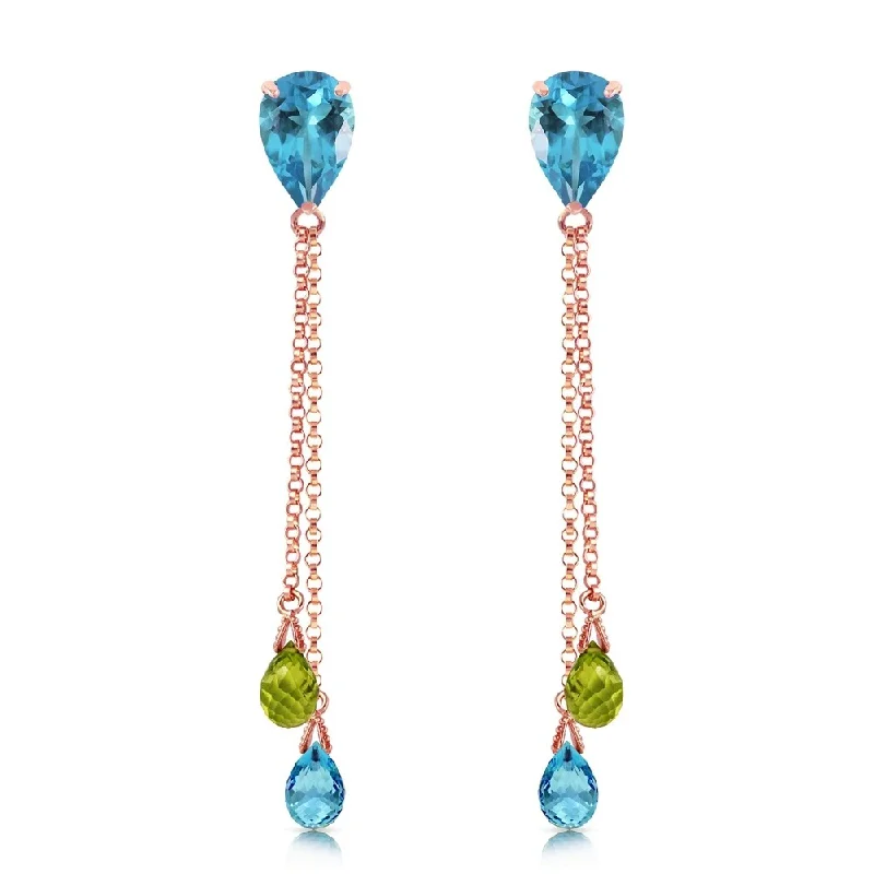 7.5 CTW 14K Solid Rose Gold Chandelier Earrings Blue Topaz Peridot