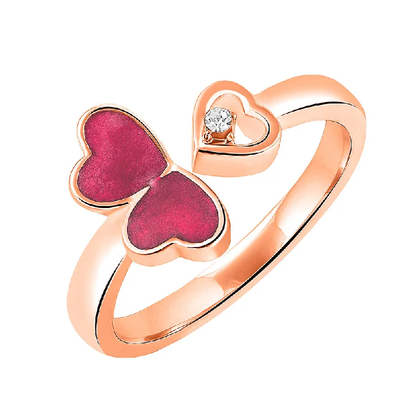 Mahi Tripple Heart Red Meena Work Rosegold Plated Adjustable Finger Ring for Women (FR1103128ZRed)