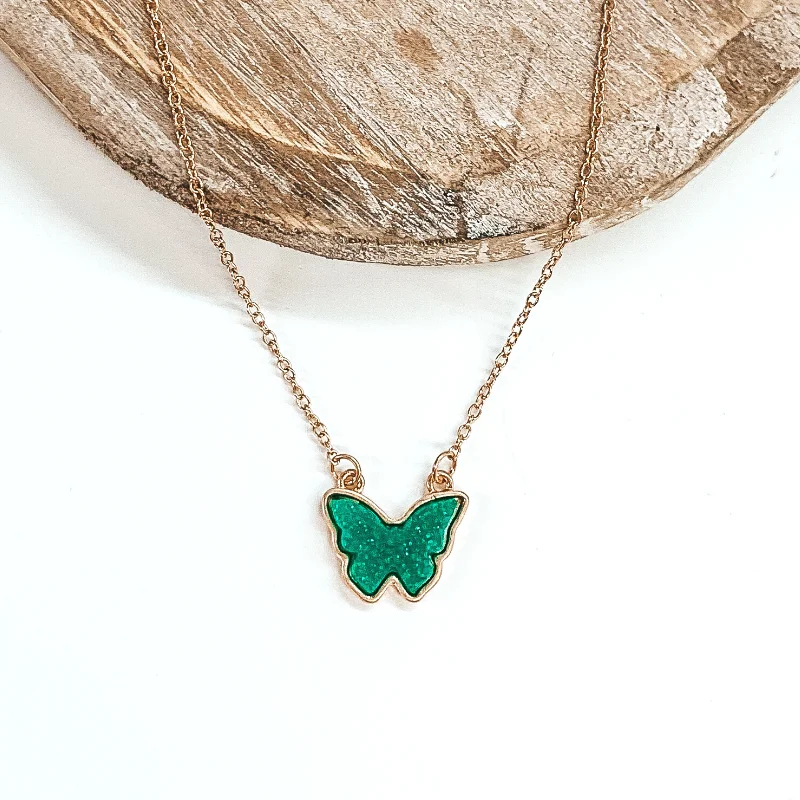 Druzy Butterfly Gold Necklace in Turquoise