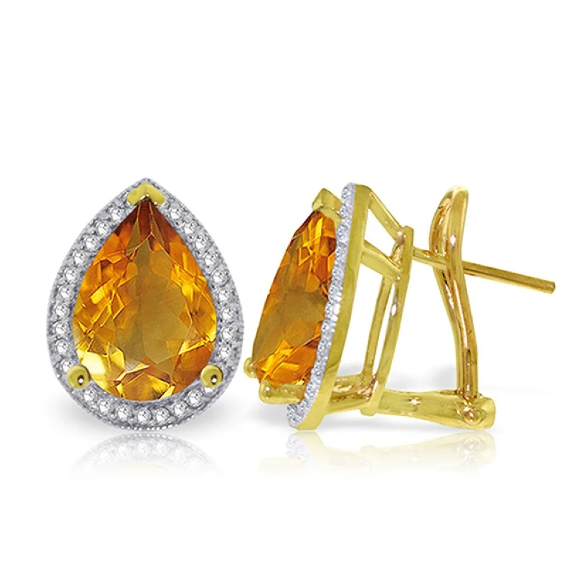 7.32 Carat 14K Solid Gold French Clips Earrings Diamond Citrine