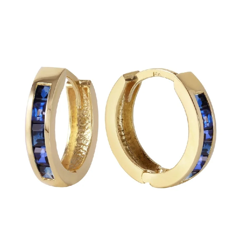 1.3 Carat 14K Solid Gold Hoop Earrings Natural Sapphire