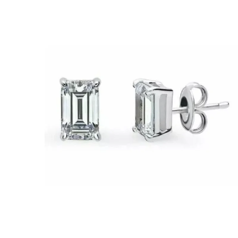 925 Sterling Silver Emerald Cut Stud Earrings