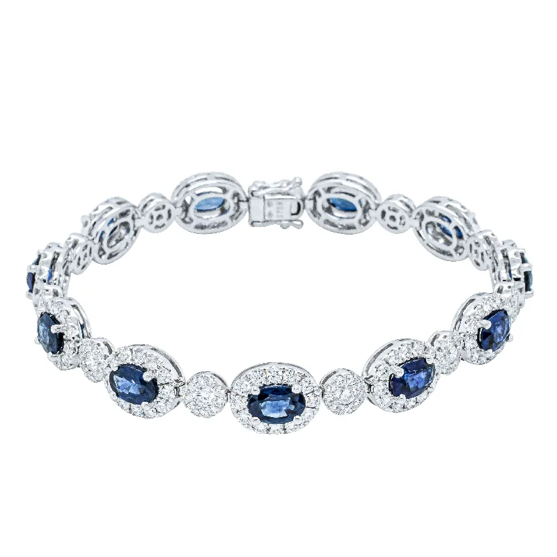 18ct White Gold 7.69ct Sapphire & Diamond Tennis Bracelet