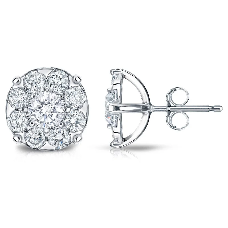 Auriya 1/2ct to 3ct TDW Round Diamond Halo Stud Earrings 14k White Gold (H-I, SI1-SI2)