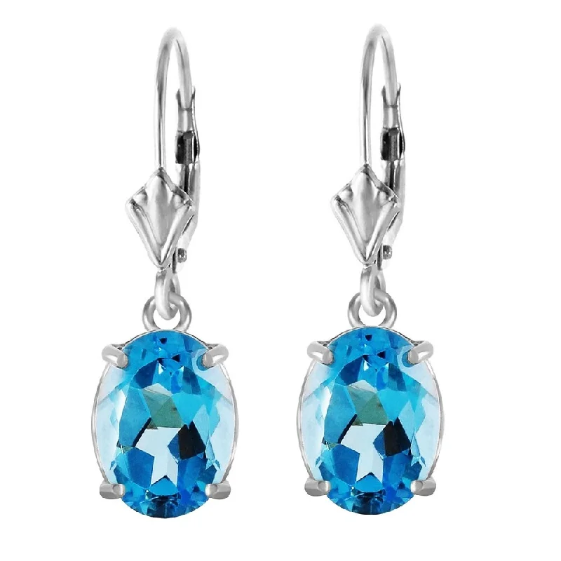 6.25 Carat 14K Solid White Gold Crown Of Splendor Blue Topaz Earrings