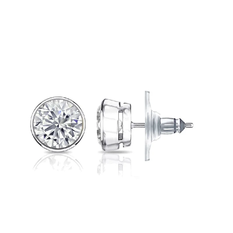 Auriya 14k Gold GIA Certified 2.00 ct. TDW Secure-Lock Bezel Set Round Diamond Stud Earrings