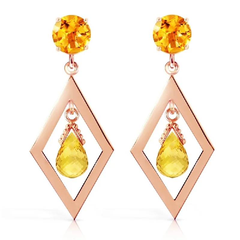 2.4 Carat 14K Solid Rose Gold Citrine Dangling Earrings