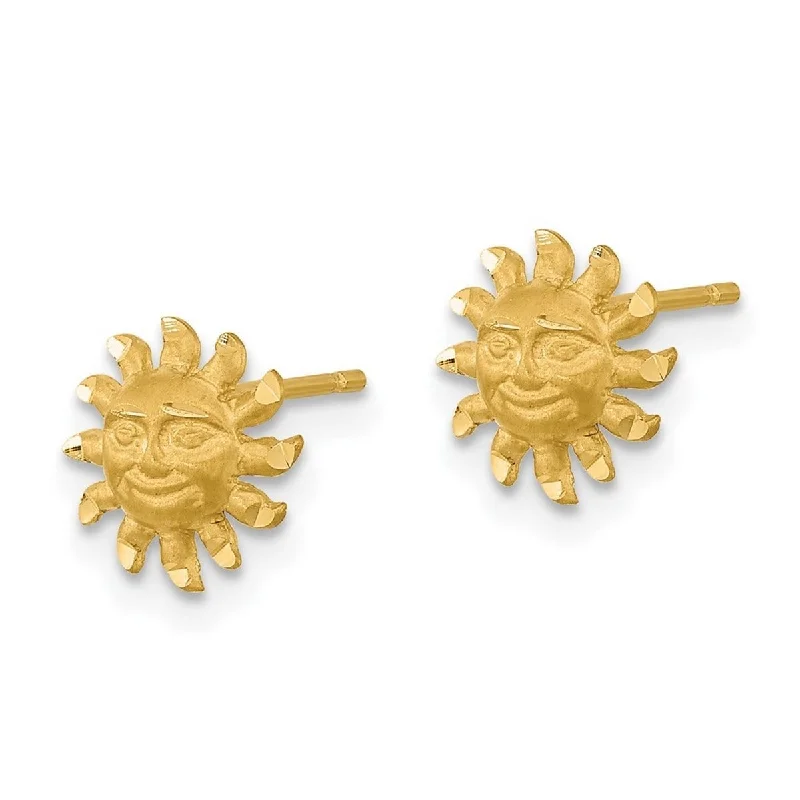 Curata 14k Yellow Gold 8.5mm Satin Sparkle Cut Sun Post Earrings