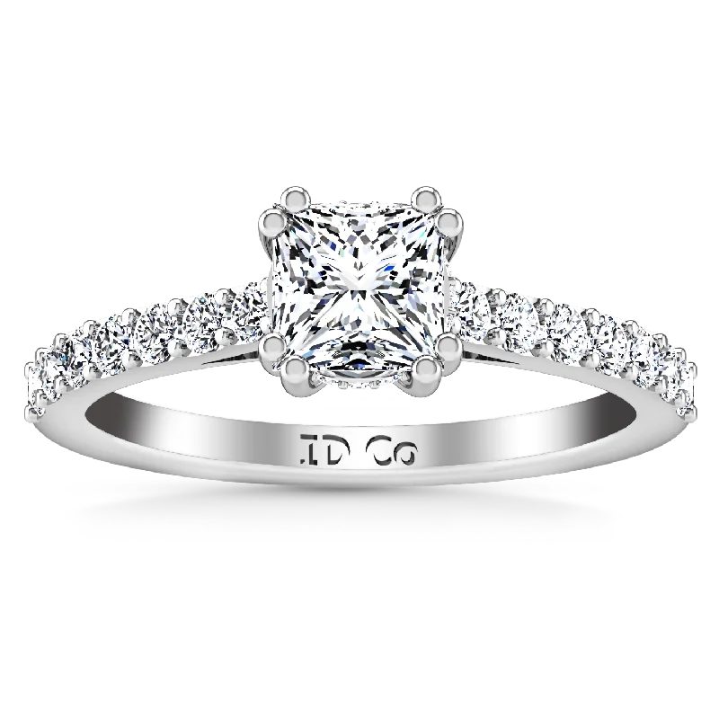 Pave Princess Cut Engagement Ring Jasmine 14K White Gold