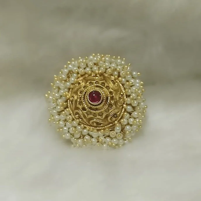 Varso Gold Plated Pota Stone Adjustable Ring