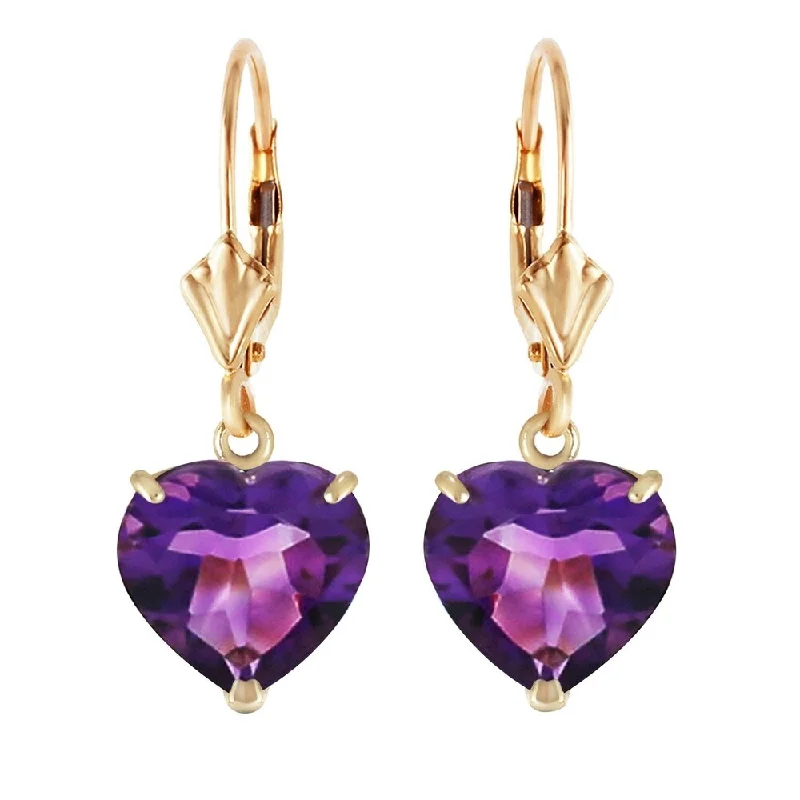 14K Solid Gold Leverback Earrings Natural 10mm Heart Amethysts