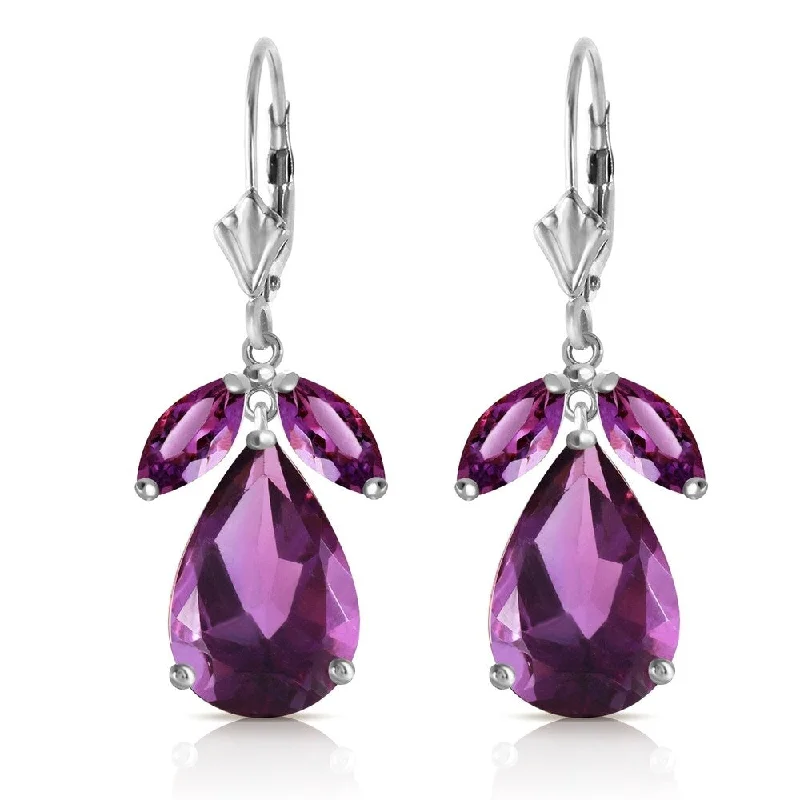 13 CTW 14K Solid White Gold Leverback Earrings Natural Amethyst