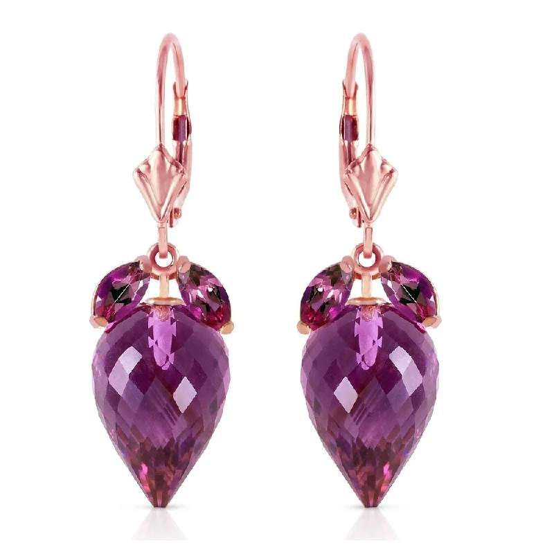 20 Carat 14K Solid Rose Gold Earrings Pointy Briolette Amethyst