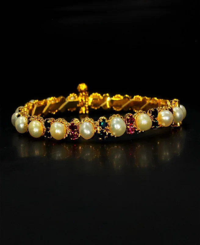 Stunning Stone Studded Pearl Bangle