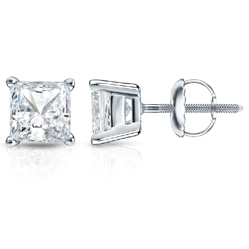 Auriya 14k Gold 2ctw Princess-cut Diamond Stud Earrings