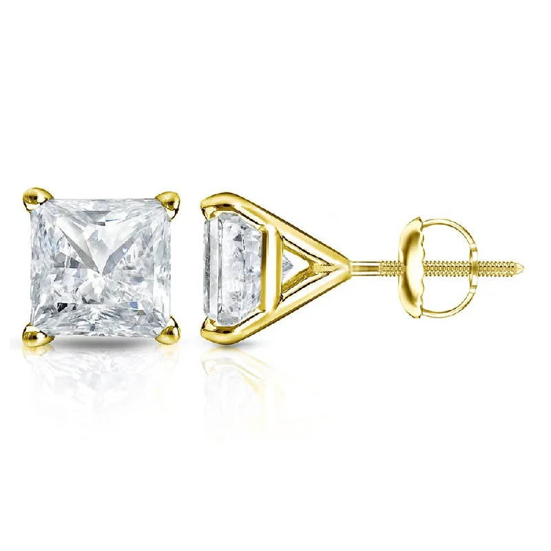 Auriya 14k Gold 1 1/2cttw Princess-cut Diamond Stud Earrings Martini-set (I-J, SI2-SI3)