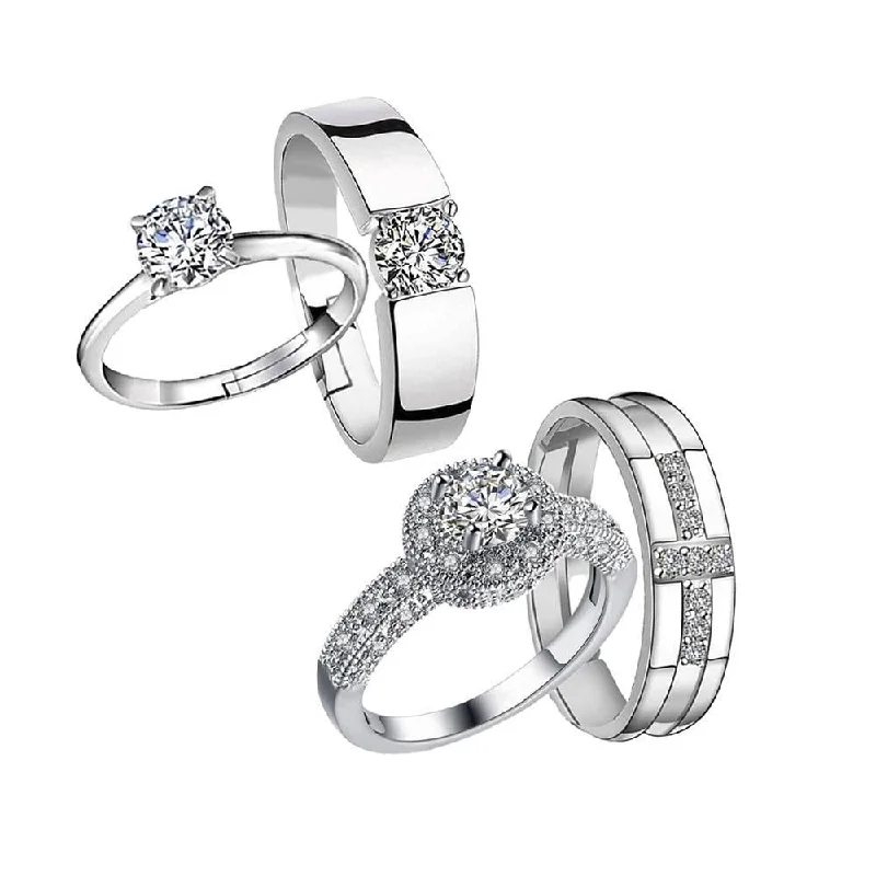 Mahi Combo of Solitaire Proposal Adjustable Couple Rings with White Crystals for Men and Women (CO1105211R)