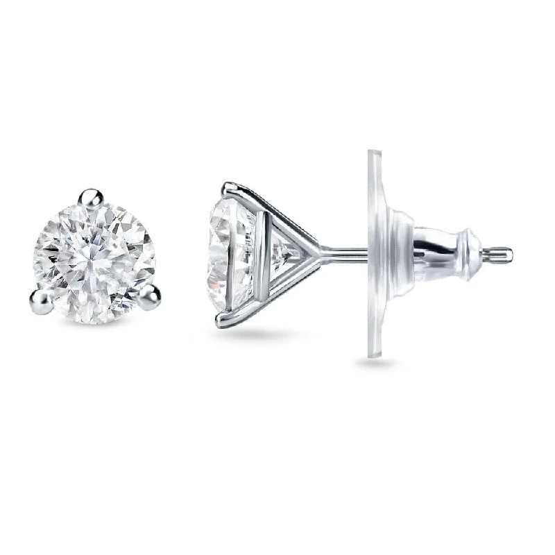 14k Gold 1/2ct TDW 3 prong Lock Back Round Diamond Stud Earrings by Auriya (H-I, SI1-SI2)