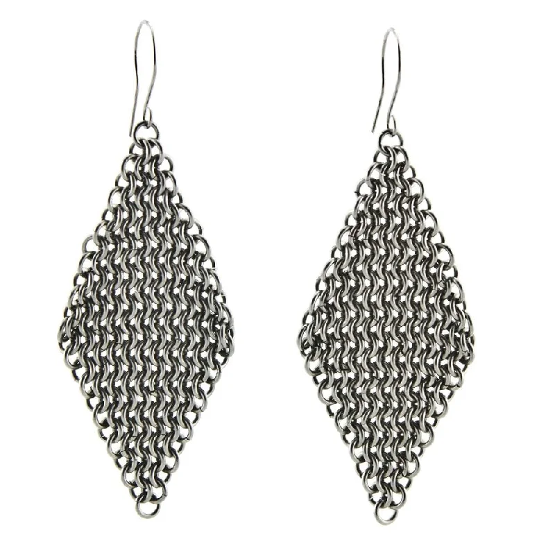 Handmade Stainless Steel 'Linked Rhombi' Earrings (Brazil) - 2.8*1.2