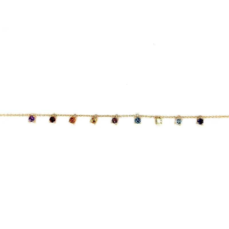 Rainbow Gemstone Round Drop Bracelet