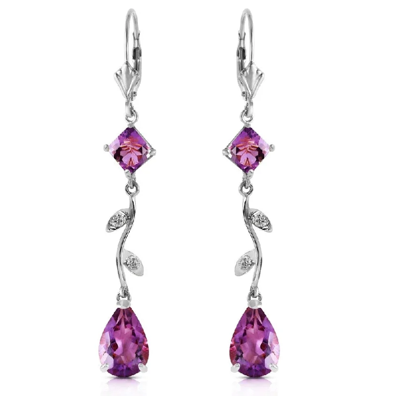 3.97 Carat 14K Solid White Gold Chandelier Earrings Natural Diamond Amethyst