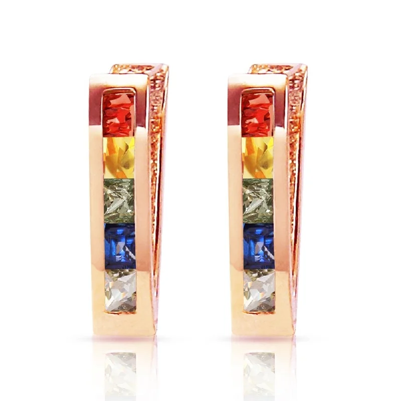 1.3 Carat 14K Solid Rose Gold Huggie Earrings Multicolor Sapphire