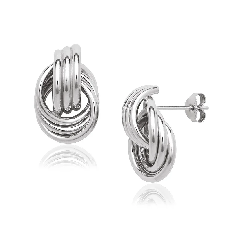 Curata Sterling Silver 15mm Ribbed Doorknocker Post Stud Earrings - White