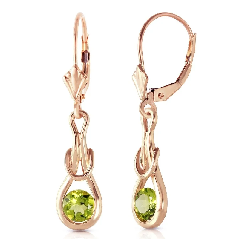 14K Solid Rose Gold Leverback Earrings with Natural Peridots