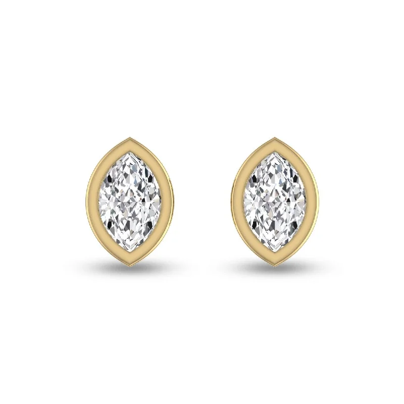 Marquee Lab Grown 1 Carat Marquise Bezel Set Diamond Solitaire Earrings in 14K Yellow Gold