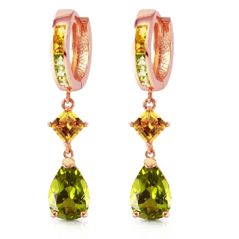 5.15 Carat 14K Solid Rose Gold Huggie Earrings Dangling Peridot Citrine