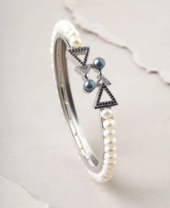 Statement Rhodium White Pearl Bangle