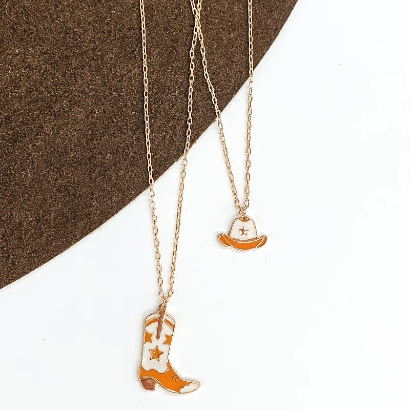 Double Layered Gold Necklace with Hat and Boot Pendant in Ivory