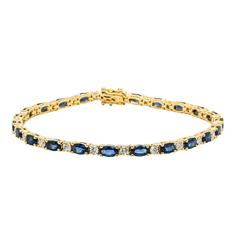 18ct Yellow Gold 6.08ct Sapphire & Diamond Tennis Bracelet