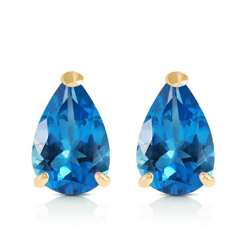 3.15 Carat 14K Solid Gold Stud Earrings Natural Blue Topaz