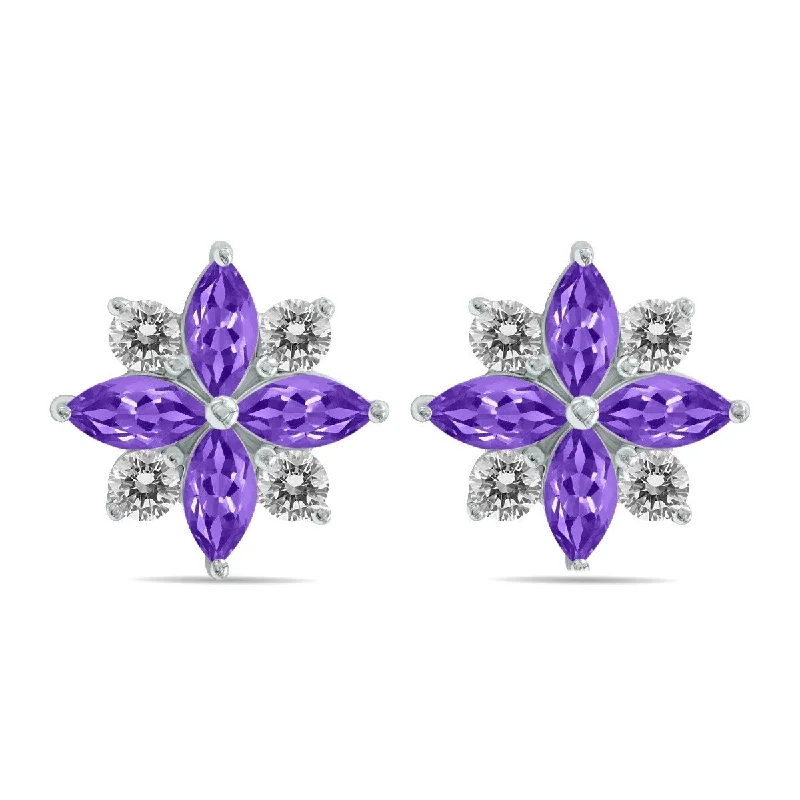 Marquee 1 Carat TW Amethyst and Diamond Flower Earrings in 10K White Gold