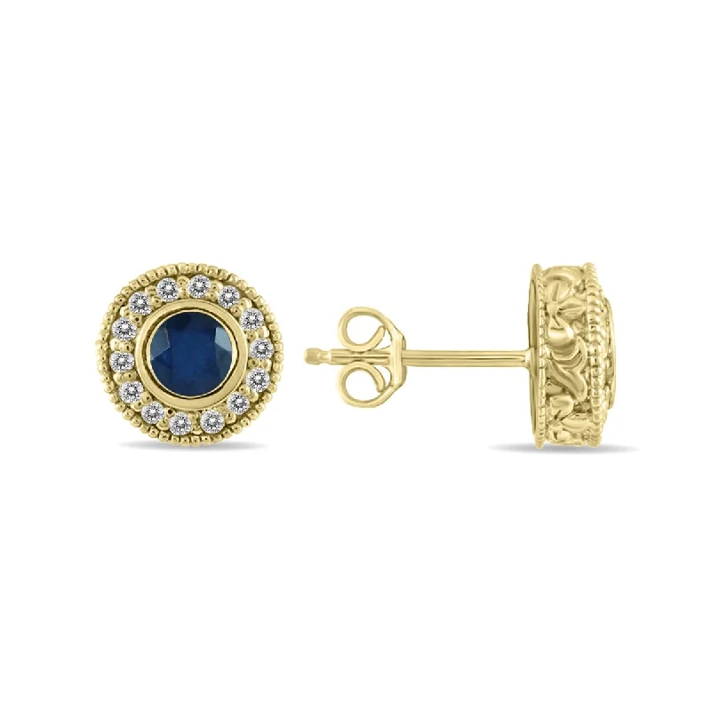 Marquee 1/2 Carat TW Sapphire and Diamond Bezel Set Earrings 10K Yellow Gold