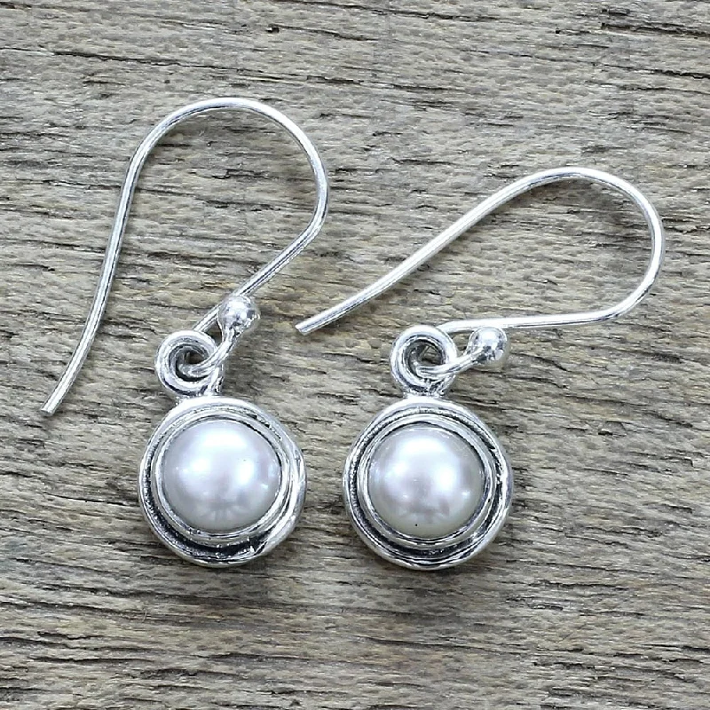 NOVICA Handmade Sterling Silver Purest Love Cultured Pearl Earrings (India) - 1*0.3