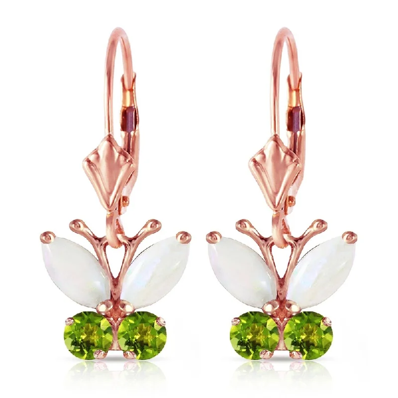 1.39 Carat 14K Solid Rose Gold Butterfly Earrings Opal Peridot