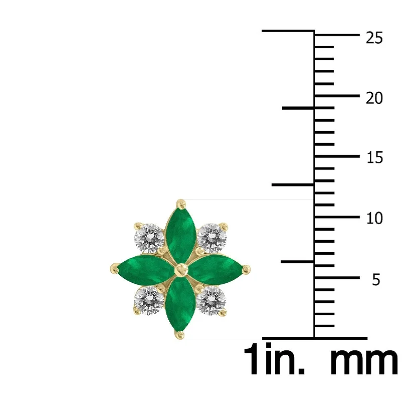 Marquee 1 Carat TW Emerald and Diamond Flower Earrings in 10K Yellow Gold