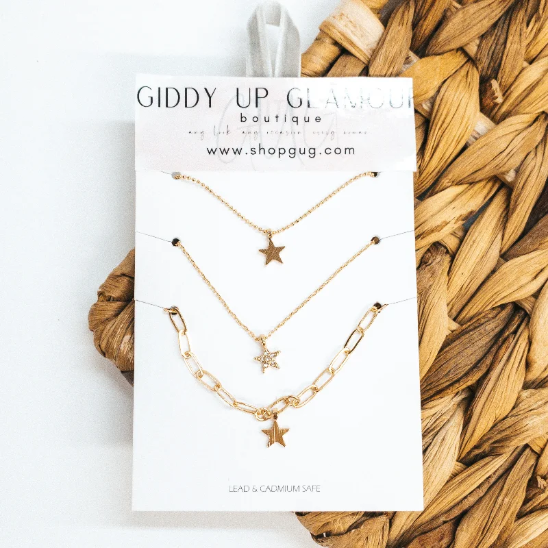 Set of Three | Gold Chain Necklace Set with Star Charms