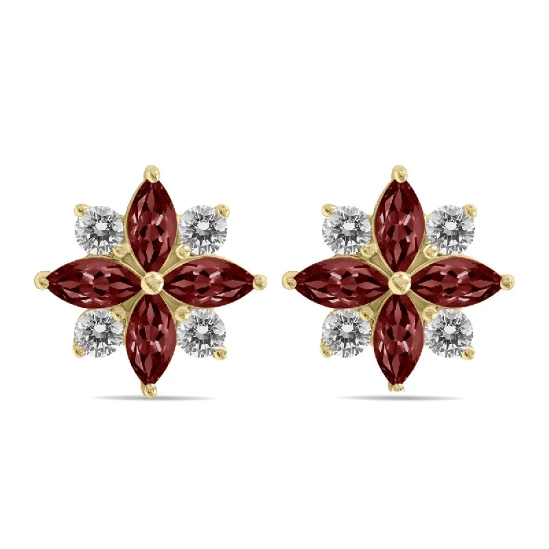 Marquee 1 Carat TW Garnet and Diamond Flower Earrings in 10K White Gold