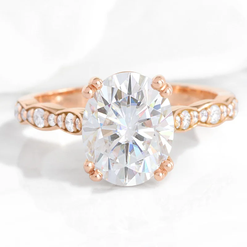 3 Ct. Large Oval Moissanite Ring in Grace Solitaire Diamond Band