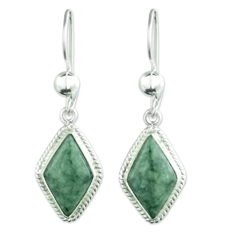 Handmade Maya Life Sterling Silver Jade Earrings (Guatemala)