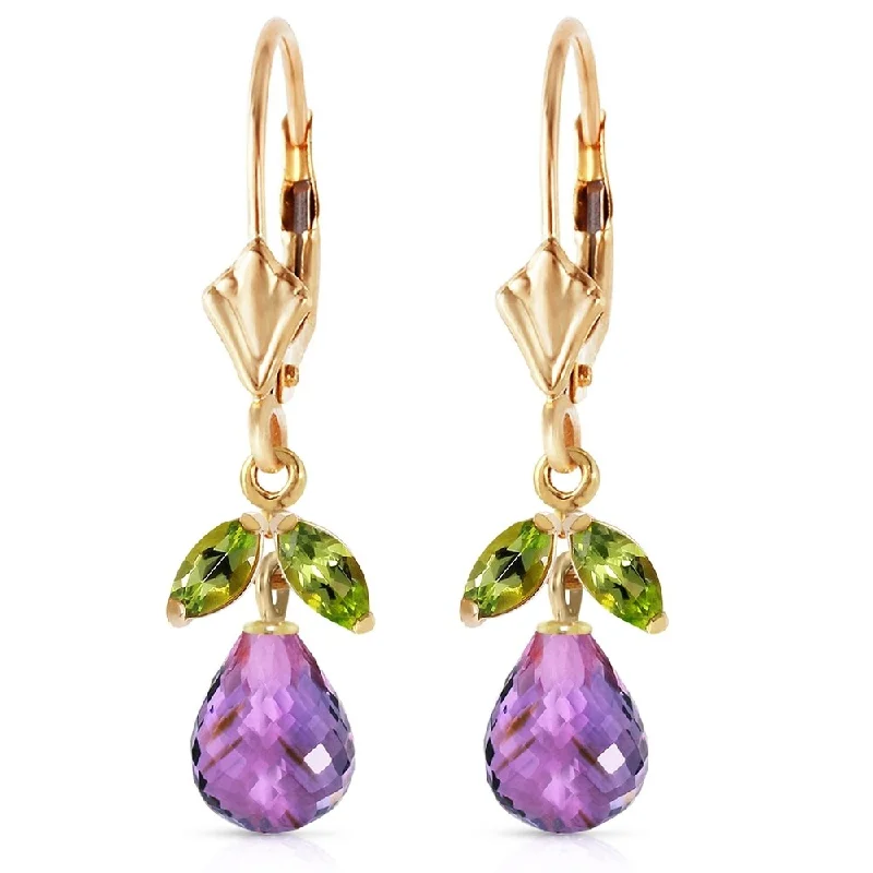 3.4 Carat 14K Solid Gold Virginia Amethyst Peridot Earrings