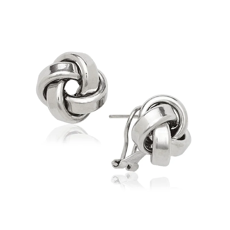 Curata Sterling Silver Rhodium 13mm Square Tube Love-knot Omega Earrings - White