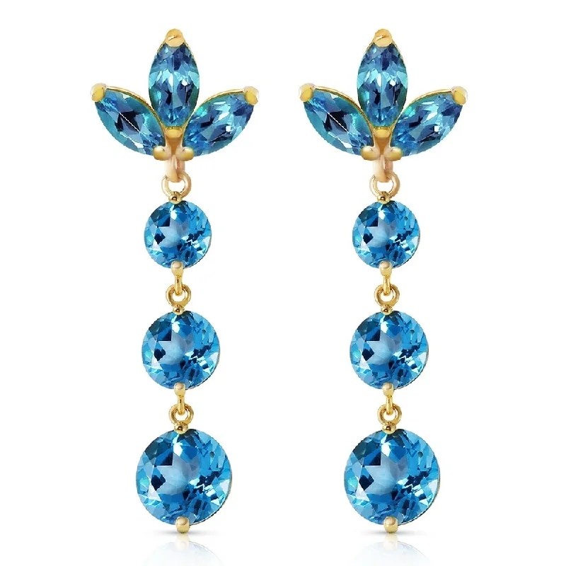 8.7 Carat 14K Solid Gold Dangling Earrings Natural Blue Topaz