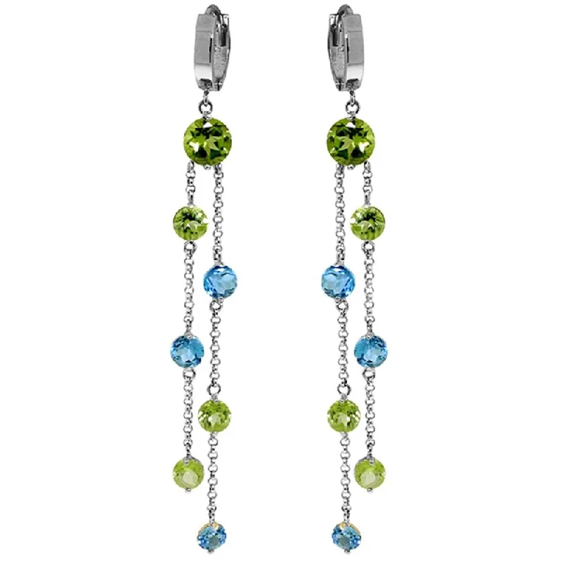 8.99 CTW 14K Solid White Gold Chandelier Earrings Peridot Blue Topaz